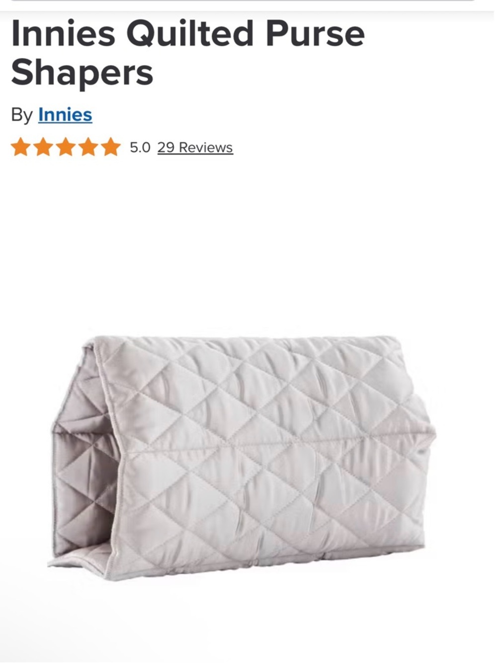 Innies Large Quilted Purse Shaper Insert in Light Gray